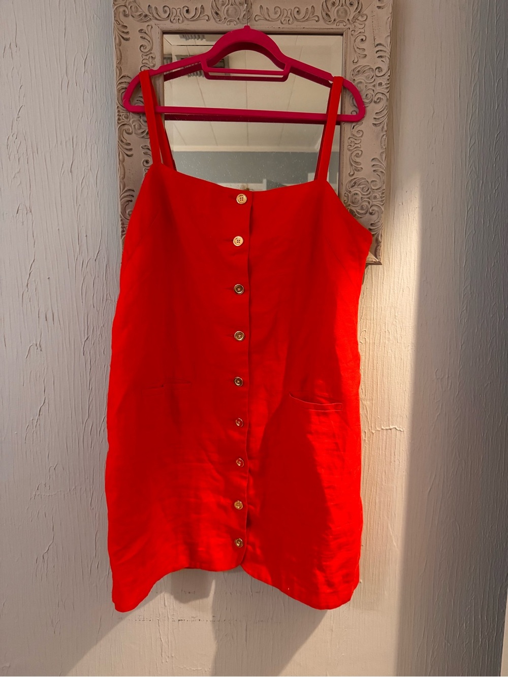J. Crew Bright Red Button-Front Mini Dress
